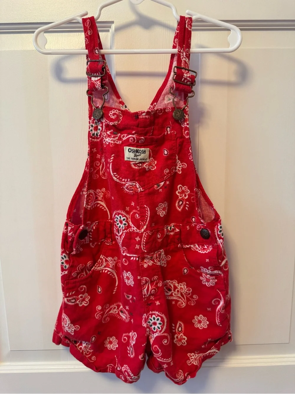 OshKosh B'gosh Red Paisley Shortall Overalls